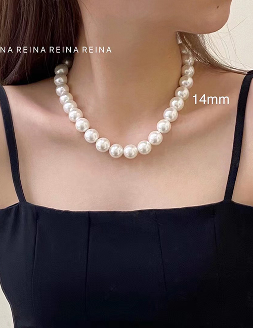 Fashion 9# White-14mm Pearl Geometric Pearl Beaded Necklace
