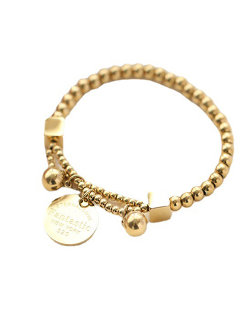 Fashion Gold Titanium Letter Circle Ball Bracelet