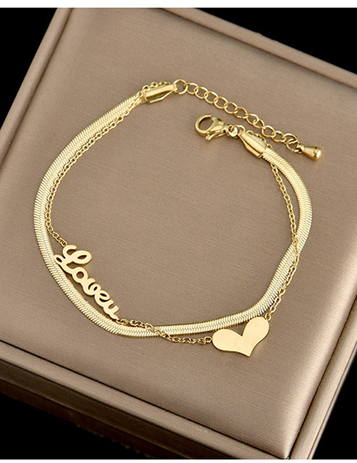 Fashion Gold Titanium Steel Letter Heart Snake Bone Chain Double Layer Bracelet