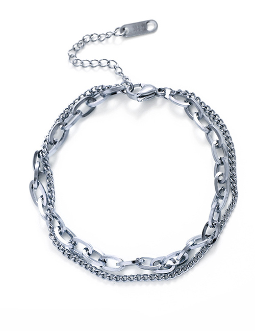 Fashion Silver Titanium Steel Gold Plated Geometric Chain Bracelet