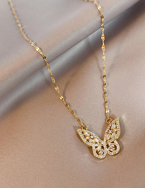 Fashion Square Diamond Butterfly Titanium Steel Full Diamond Butterfly Necklace