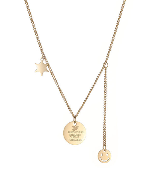 Fashion Gold Titanium Letter Circle Smiley Necklace