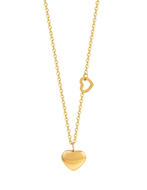 Fashion Gold Titanium Steel Three-dimensional Hollow Heart Necklace
