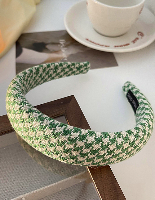 Fashion 2# Green - Houndstooth Fabric Houndstooth Wide-brimmed Sponge Headband