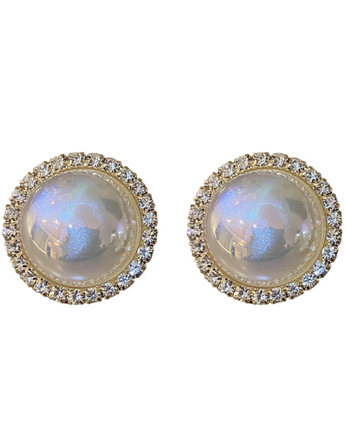Fashion Gold Brass Diamond Mermaid Pearl Round Stud Earrings