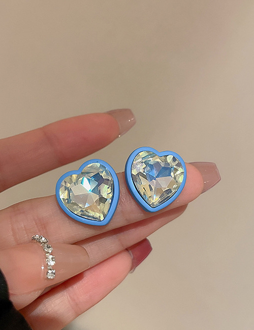 Fashion 3# Blue Alloy Diamond Heart Stud Earrings