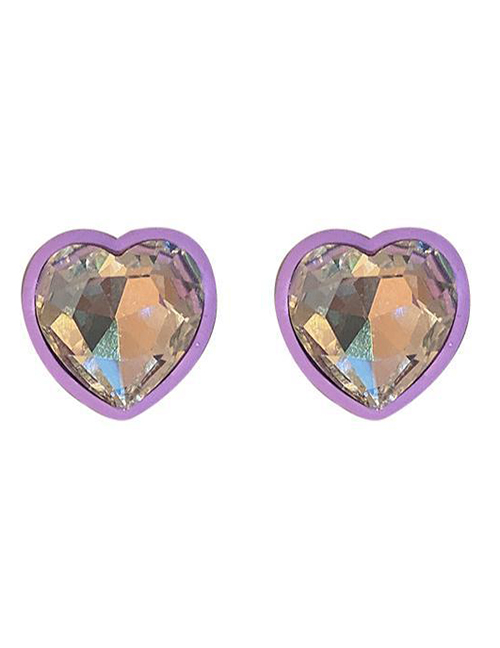 Fashion 5# Purple Alloy Diamond Heart Stud Earrings