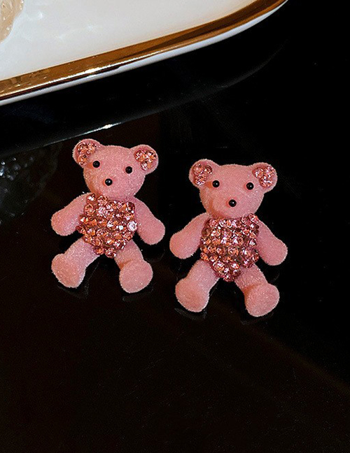 Fashion 14# Pink-bear Resin Diamond Heart Bear Stud Earrings