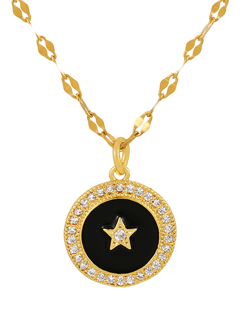 Fashion Black Bronze Zirconium Round Pentagram Pendant Necklace
