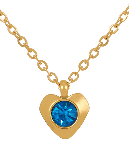 Fashion Peacock Blue Titanium Steel Zirconium Heart Pendant Necklace