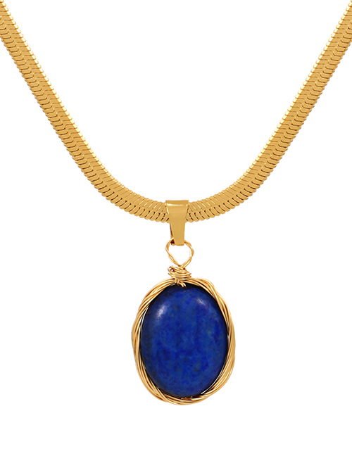 Fashion Mountain Blue Titanium Resin Oval Pendant Necklace