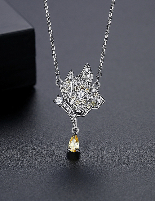 Fashion Silver Color Bronze Diamond Butterfly Necklace