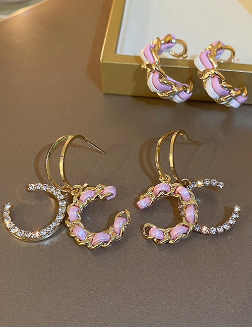 Fashion Letter Alloy Diamond Chain Braided Letter Stud Earrings