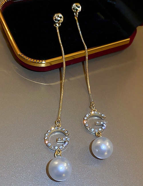 Fashion Gold Color Alloy Diamond Alphabet Pearl Drop Earrings