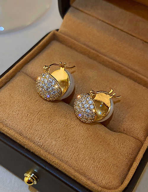 Fashion Gold Color Brass Diamond Beanie Earrings