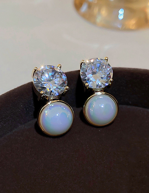 Fashion Gold Color Alloy Diamond Mermaid Pearl Stud Earrings