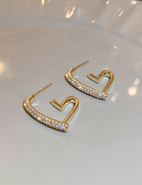 Fashion Gold Color Alloy Inlaid Zirconium Heart Earrings