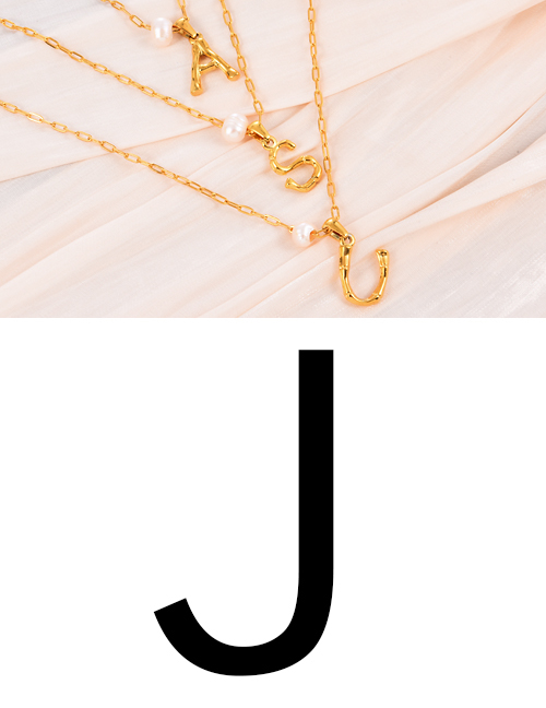 Fashion J Titanium Steel Pearl 26 Letter Pendant Necklace