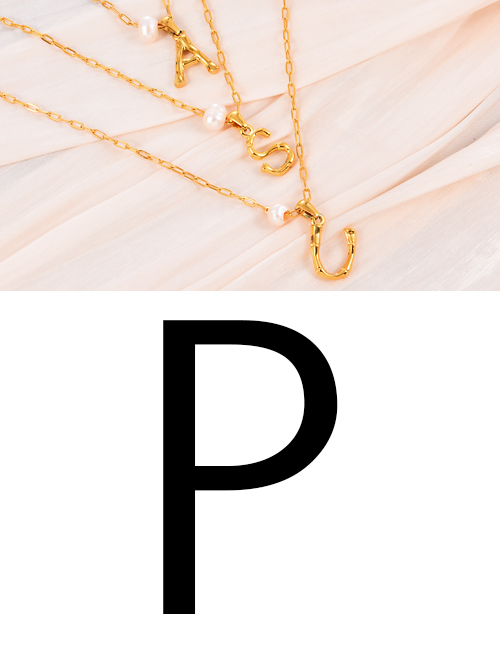 Fashion P Titanium Steel Pearl 26 Letter Pendant Necklace