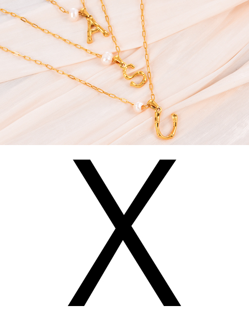 Fashion X Titanium Steel Pearl 26 Letter Pendant Necklace