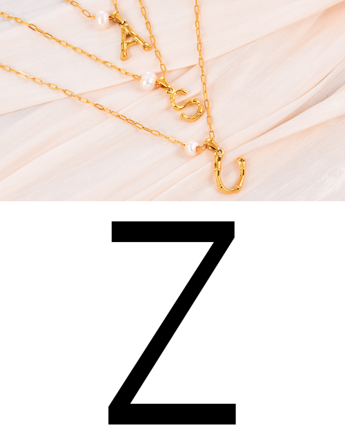 Fashion Z Titanium Steel Pearl 26 Letter Pendant Necklace