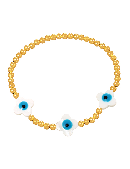 Fashion Gold Bronze Beaded Shell Flower Drop Oil Eye Bracelet