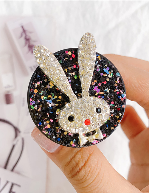 Fashion No. 8 Long-eared Rabbit - Black Acrylic Cartoon Rhinestone Glitter Sequins Mobile Phone Airbag Holder