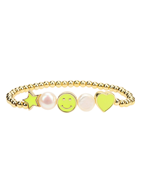 Fashion E Yellow Pure Copper Beaded Oil Star Smiley Pearl Bracelet