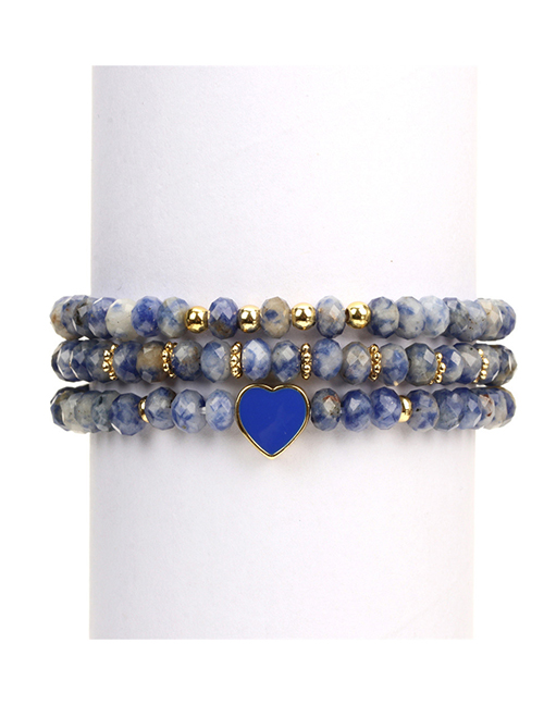 Fashion H Blue Love Brass Gold-plated Three-layer Semi-treasure Beaded Heart Drip Bracelet