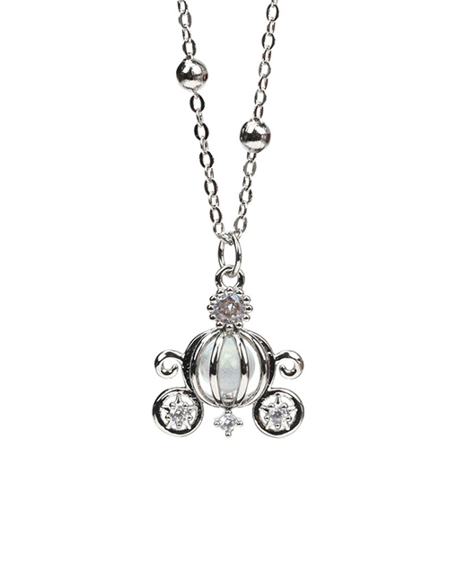 Fashion H Platinum White Bronze Zirconium Pumpkin Carriage Necklace