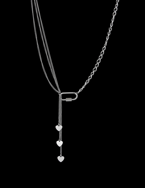 Fashion Steel Color Titanium Paperclip Tassel Heart Necklace