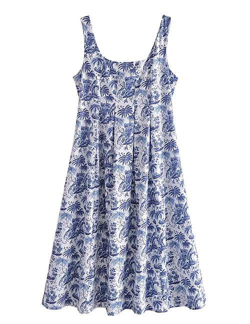 Fashion Blue Print Woven Print Slip Dress