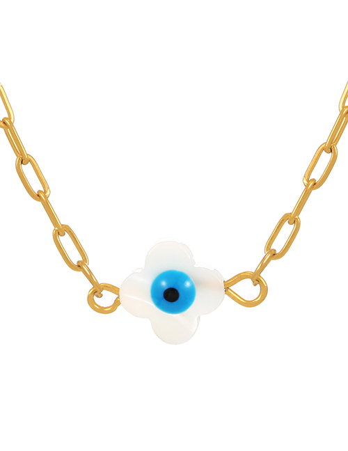 Fashion White Shell Drop Oil Eye Clover Pendant Titanium Steel Necklace