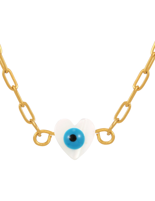 Fashion White-3 Shell Drop Oil Eye Love Pendant Titanium Steel Necklace
