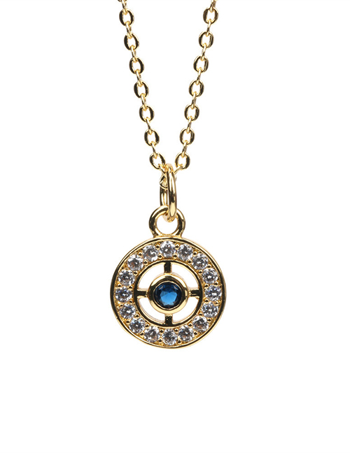 Fashion A Devil's Eye Brass Gold Plated Round Eye Necklace With Diamonds