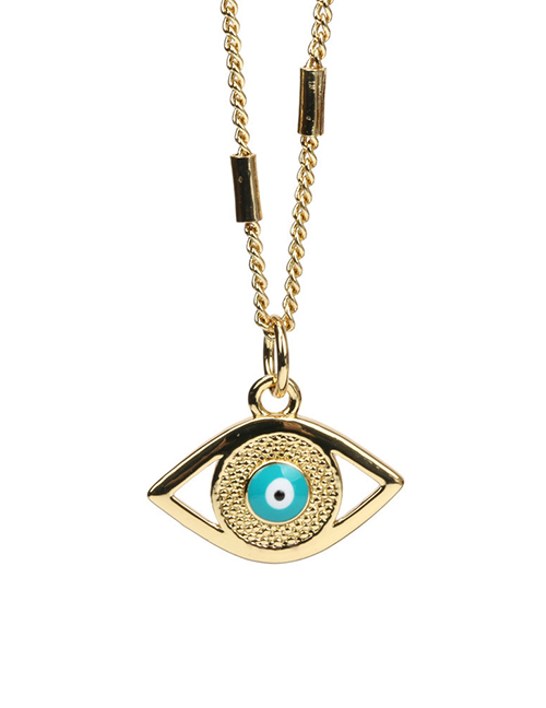 Fashion A Cyan Devil's Eye Copper Gold Plated Oil Eye Necklace