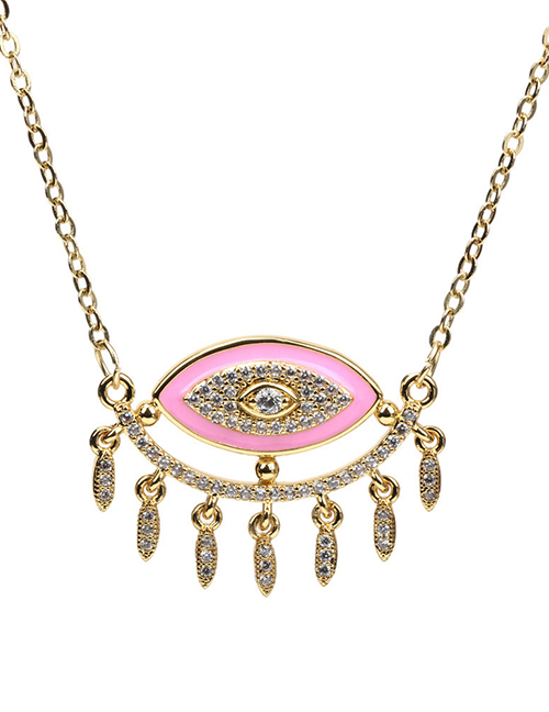 Fashion A Pink Devil Eye Bronze Diamond Oil Eye Necklace