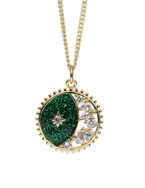 Fashion C Green Bronze Fancy Diamond Star Moon Cosmic Necklace