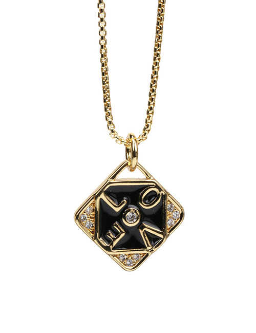 Fashion C Black Bronze Diamond Letter Drip Oil Square Necklace