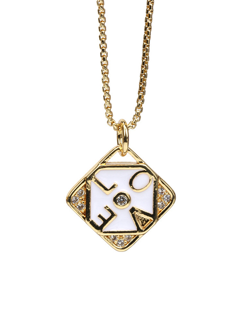 Fashion F White Bronze Diamond Letter Drip Oil Square Necklace
