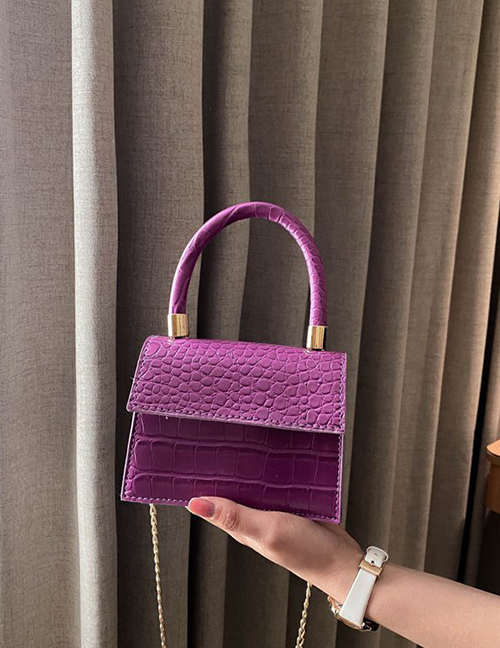 Fashion Purple Pu Crocodile Pattern Handbag