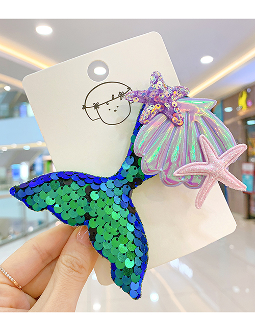 Fashion Hairpin Green Tail Laser Sequined Fishtail Starfish Shell Hair Clip