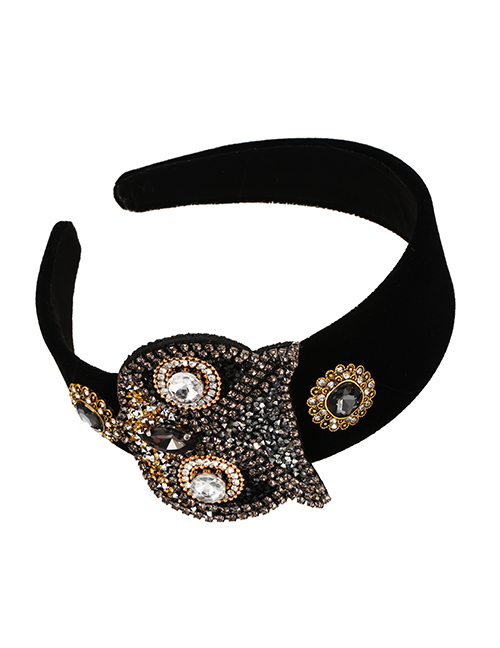 Fashion Black Fabric Alloy Diamond Owl Headband