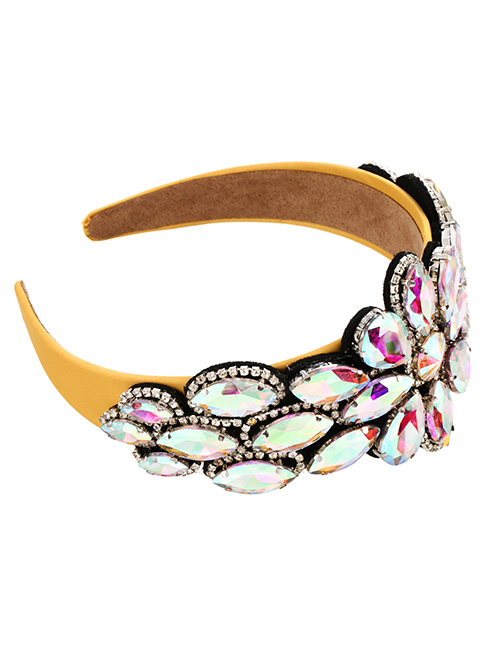 Fashion Yellow Fabric Alloy Diamond-studded Water Drop Flower Headband