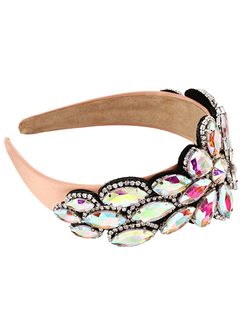 Fashion Leather Pink Fabric Alloy Diamond-studded Water Drop Flower Headband