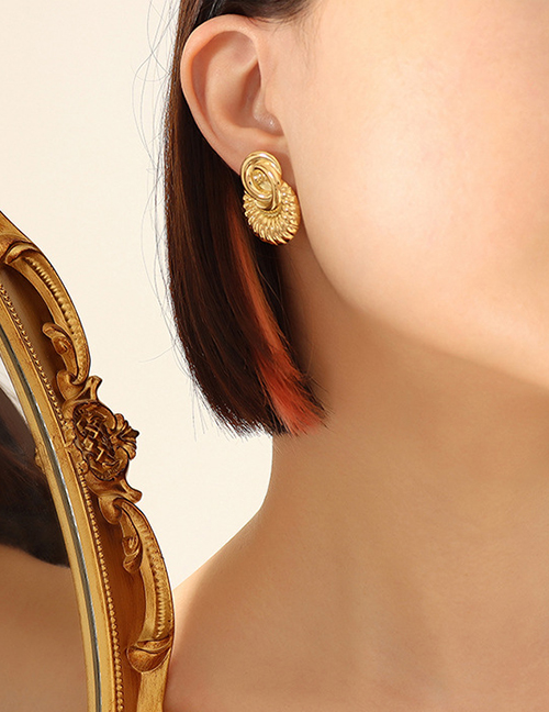 Fashion Gold Titanium Embossed Surround Stud Earrings