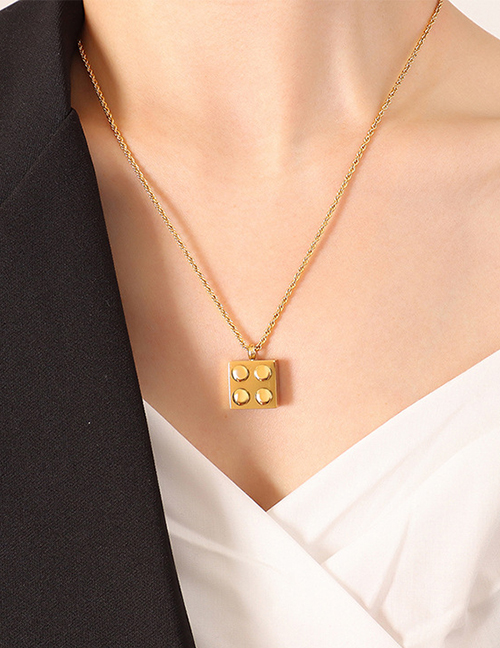 Fashion Gold Titanium Steel Gold Plated Rubik's Cube Twist Necklace