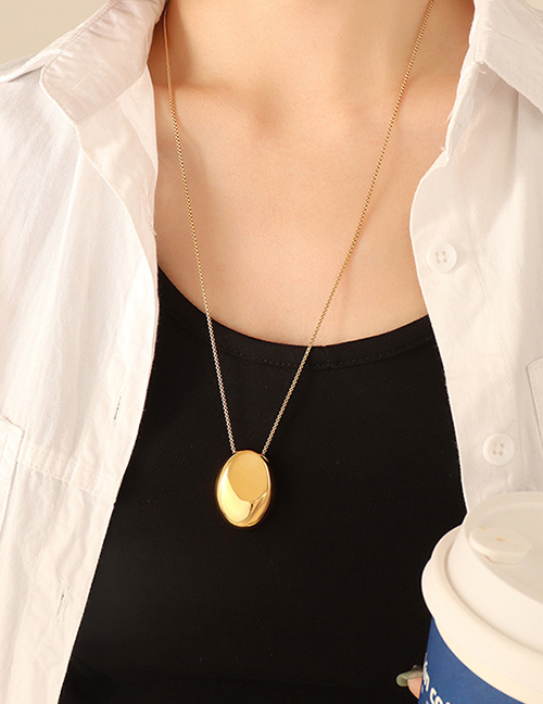 Fashion Gold Titanium Gold Plated Geometric Oval Necklace