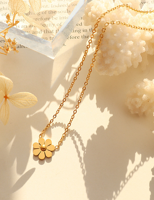 Fashion Gold Flower Necklace-40+5cm Titanium Steel Gold Plated Flower Necklace