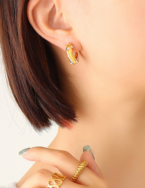 Fashion Pair Of Gold Imitation Pearl Zircon Earrings Titanium Gold Plated Zirconium C Shape Earrings